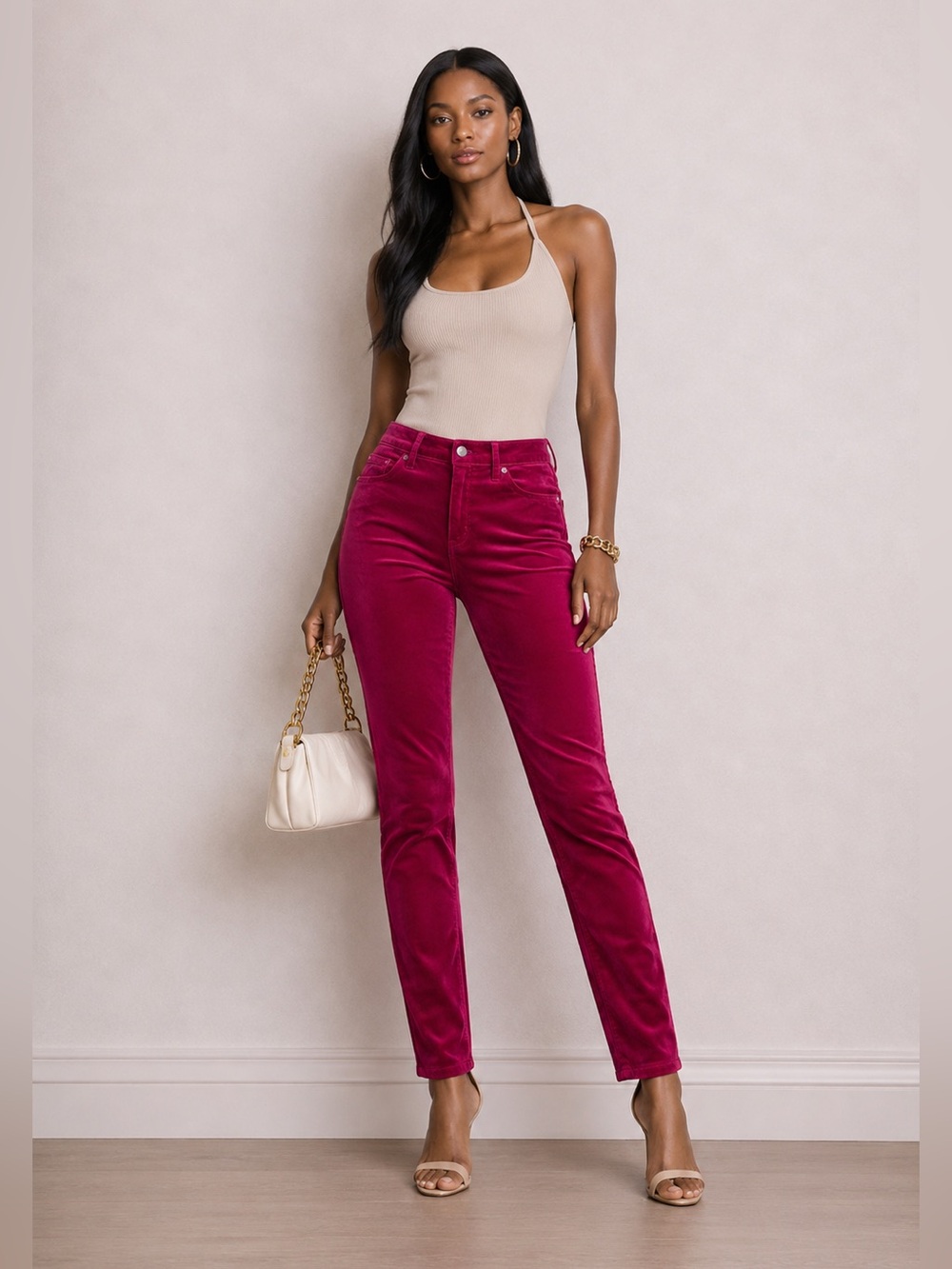 Banana Republic Hot Pink Velvet Skinny Pants Women’s Size 28 Stretch Mid Rise